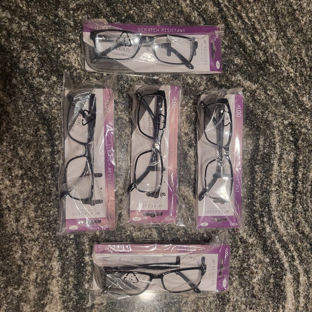 Reading Glasses - Pack of 5 w/Cases  +1.00 Frazier  by M+ NEW!